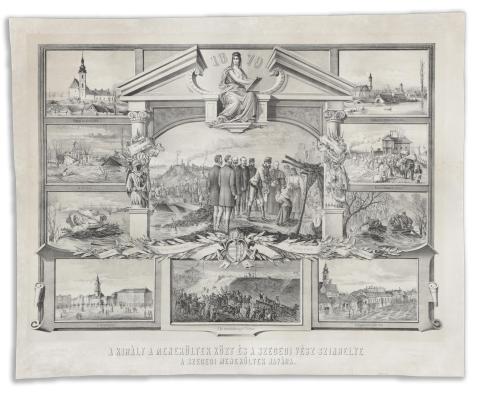 A szegedi árvíz: A király a menekültek közt és a szegedi vész színhelye.  Budapest,  1879, Grund Vilmos  