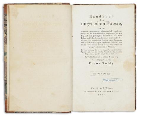 Toldy, Franz [Ferenc]: Handbuch der ungrischen Poesie 1-2. band 1828 Pesth und Wien, Kilian und Gerold 