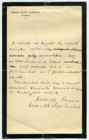 Kossuth Ferencz és Kossuth Lajos Tivadar levele édesapjuk, Kossuth Lajos temetésével kapcsolatban   