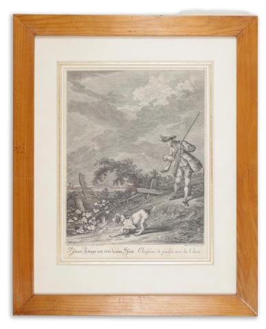 Ridinger, Martin Elias: Hüener Faenger mit dem hüener Hund  ca. 1760 