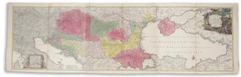 Lotter, Tobias Conrad : Tabula Synoptica Totius Fluminis Danubii A Fontibus Usque... [A Duna menti országok a forrásvidéktől a Fekete tengerig] 1750 Augsburg 