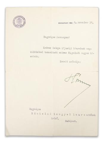 Hóman Bálint autográf aláírásával ellátott levele  1934 Budapest 