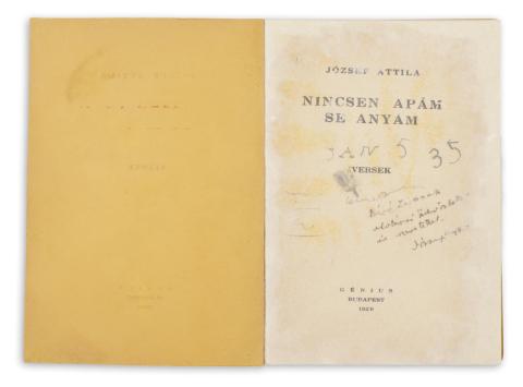 József Attila: Nincsen apám, se anyám  Budapest, 1929, Genius. [Koroknay ny. Szeged] 