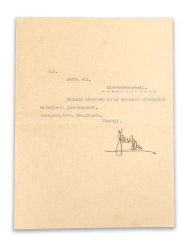 József főherceg aláírással ellátott levele  1936 Budapest 