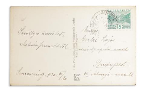 Képeslap Molnár Ferencéktől 1932 Semmering 