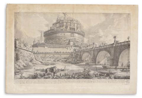 Piranesi, Giovanni Battista : Veduta del Ponte, e del Mausoleo, fabbricati da Elio Adriano Imp. 1756 Roma 