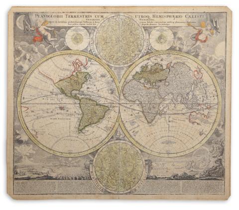 Homann, Johann Baptist: Planiglobii Terrestris cum Utroq Hemisphaerio Caelesti Generalis Exhibitio...  Nuremberg, 1707. 
