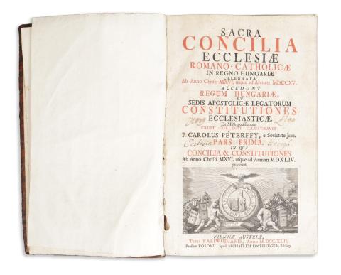Péterffy, [Károly] Carolus: Sacra concilia ecclesiae romano-catholicae in regno Hungariae celebrata ab anno Christi MXVI. usque ad annum MDCCXV... 1-2. köt 1742 Viennae -Posonii, M. Kochberger 