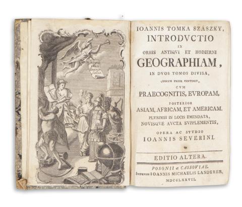 Tomka Szászky, Ioannis [Tomka-Szászky János]: Introductio in orbis antiqui et hodierni geographiam, in duos tomos divisa, quorum prior continet cum praecognitis, Europam,... 1-2. köt. [Egybekötve] 1777 Posonii-Cassoviae, Impensis Ionnis Michaelis Landerer 