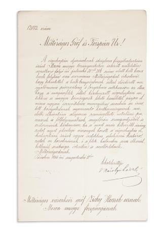 Gróf Károlyi László aláírással ellátott levele gróf Zichy Henrik Moson megye főispánjához 1866 Bécs 