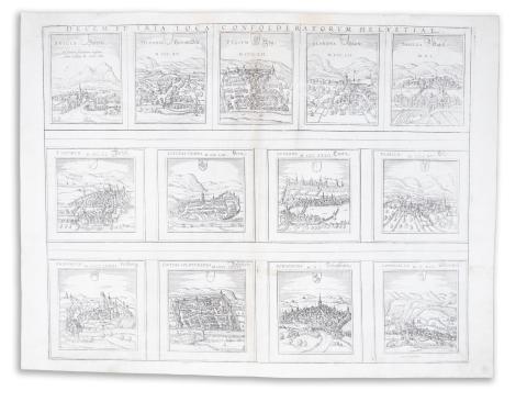 Braun, Georg - Hogenberg, Frans: Decem et Tria Loca Confoederatorum Helvetiae [Schwyz, Unterwalden, Zug, Glarus, Basel, Zurich, Bern, Lucerne, Uri, Fribourg, Solothurn, Schaffhausen, Appenzell] 1572 Cologne [Köln] 