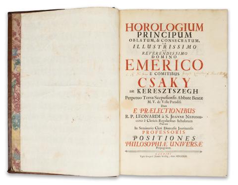 [Guevara, Antonius]: Horologium principum oblatum & consecratum, ab... Emerico e comitibus Csáky de Keresztszegh...  Jaurini, 1742. Joseph Streibig. 