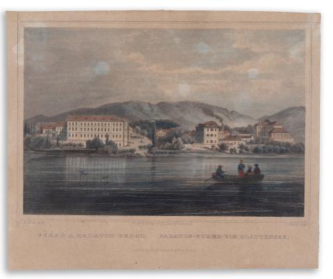 Balatonfüred látképe : Rohbock, Ludwig – Füred a Balaton felől – Balaton-Füred vom Plattensee  Darmstadt, 1856, Druck & Verlag von Gustav Georg Lange 