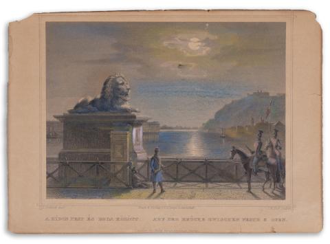 Rohbock, Ludwig: A hídon Pest és Buda között – Auf der brücke zwischen Pesth & Ofen 1856 Darmstadt, Druck & Verlag von Gustav Georg Lange 