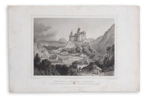 Törcsvár látképe: Rohbock, Ludwig - Törcsvár a törcsvári szorosban – Schloss Törtzburg im Törtzburger pass  Darmstadt, 1856, Druck & Verlag von Gustav Georg Lange 