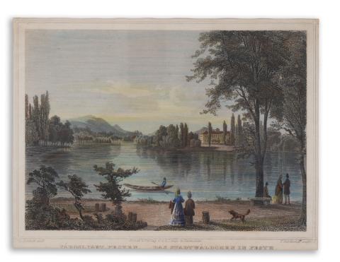 Rohbock, Ludwig: Városliget Pesten – Das stadtwaldchen in Pesth [színezett] 1856 Darmstadt, Druck & Verlag von Gustav Georg Lange 