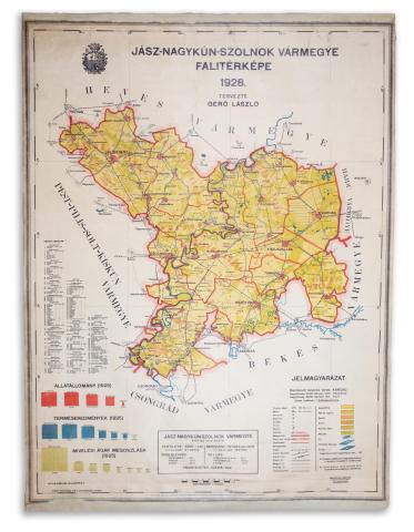 Gerő László: Jász-Nagykun-Szolnok vármegye falitérképe 1928.  Bp. 1928. Athenaeum. 