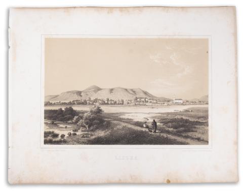 Olaszliszka látképe: Keleti Gusztáv - Liszka távlati képe  Özvegy Fuchs Györgyné műintézete München kiadásában 1867. 
