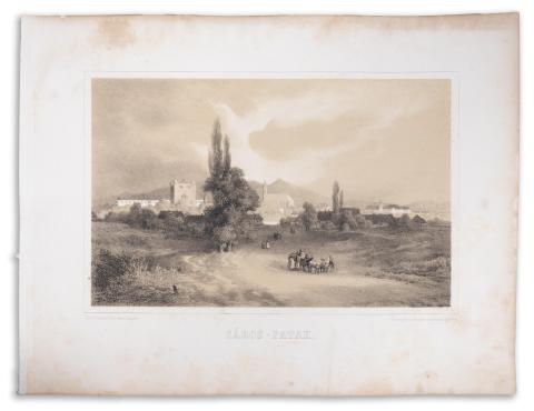 Sárospatak látképe: Keleti Gusztáv - Sáros-patak távlati képe  Özvegy Fuchs Györgyné műintézete München kiadásában 1867. 