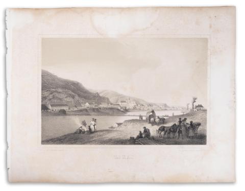 Tokaj látképe: Keleti Gusztáv - Tokaj távlati képe a Tiszával  Özvegy Fuchs Györgyné műintézete München kiadásában 1867. 