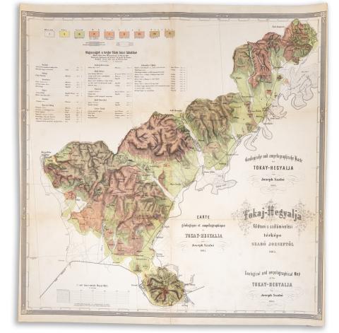 Szabó József: Tokaj-Hegyalja földtani s szőlőmívelési térképe Szabó Józseftől 1865.  Bécs, 1865. K. K. milit. Geograf. Institut. 