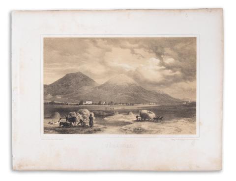 Tokaj hegyalja látképe: Keleti Gusztáv - Vároldal távlati képe [Tisza és Bodrog találkozásánál]  Özvegy Fuchs Györgyné műintézete München kiadásában 1867. 