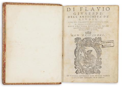 Josephus, Flavius: Di Flauio Giuseppe Dell'antichità de' Giudei. Libri XX. Tradotti nouamente per m. Francesco Baldelli. Doue s'ha piena notitia di quasi tutto il Testamento uecchio; e di tutte l'historie descritte da Mosè nel Genesi  In Vinegia, 1583. appresso Gio. et Gio. Paolo Gioliti de' Ferrari. 