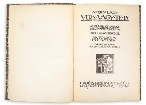 Áprily Lajos : Vers vagy te is  Cluj-Kolozsvár, 1926, Erdélyi Szépmíves Céh. [Lapkiadó és ny.]  