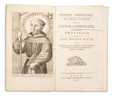  Jakosics József : Synopsis collectanea vitae, mortis, et operum Divi Joannis a Capistrano, Antesignani provinciae de ejus nomine dictae, in compendium ab alumno ejusdem provinciae verbis authorum, quorum usum habuit, redacta.  Buda, 1803, Typis Universitatis Pesthanae 