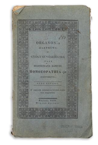 Hahnemann, Christian Friedrich Samuel  : Organon-a (életműve) a’ gyógyművészségnek vagy Hahnemann Sámuel Homoepathia-ja (hasonszenve).   Pesten, 1830, Wigand Ottó 
