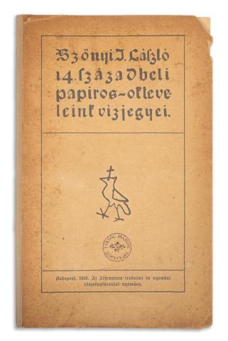Szőnyi I. László: 14. századbeli papiros-okleveleink vízjegyei 1908 Budapest, Athenaeum 