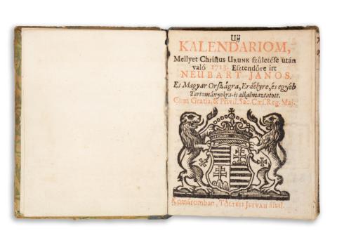 Neubart János : Ujj kalendariom, Mellyet Christus Urunk születése után való 1713. Esztendőre irt ---. Es Magyar Országra, Erdélyre, és egyéb Tartományokra is alkalmaztatott.  Komáromban, [1712], Töltési István 