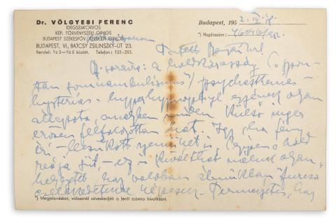 Dr. Völgyesi Ferenc idegszakorvos autográf levele a holdkórosságról   