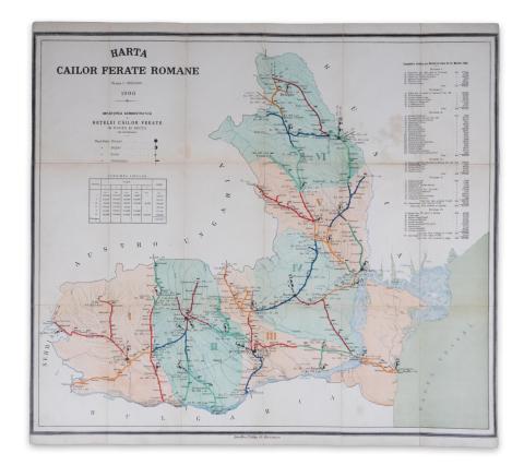 Harta Cailor Ferate Romane  Lito-Tipo F. Göbl FII Bucuresti, 1906. 