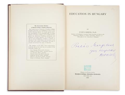 Kornis, [Gyula] Julius : Education in Hungary  New York City, 1932. Teachers College, Columbia University  