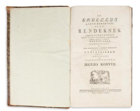 Az erdélyi három nemzetből álló rendeknek 1794dik esztendőben Szent András havának 11-dik napjára sz. kir. városban Kolo'svárra hirdettetett, és több következett napokban tartatott közönséges gyűléseikben lett végzéseknek és foglalatosságoknak jegyző könyve.  Kolosváratt, 1795, Hochmeister Márton 