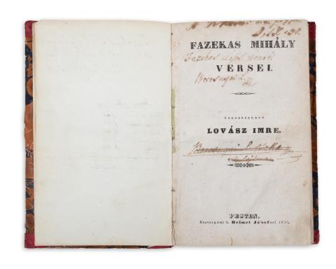 Fazekas Mihály: - - versei. Öszszeszedte Lovász Imre.  Pesten, 1836, Esztergami Beimel Jó'sefnél 
