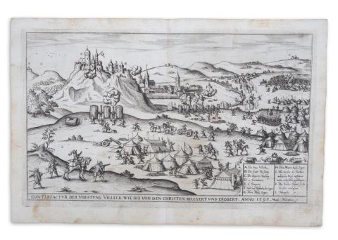 Fülek látképe: Siebmacher, Johann - Conterfactur Der Voestung Villeck, Wie Die Von Christen ...[Fülek ostroma 1593]  Nürnberg, 1620. [in der Furhmännischen Druckerey, bey Johann Friderich Sartorio] 