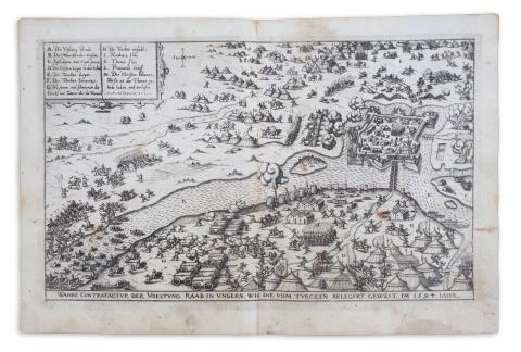 Győr látképe:  Siebmacher, Johann - Wahre Contrafactur Der Voestung Raab In Ungern, Wie Die Vom Türcken Belegert...[Győr ostroma 1594]   Nürnberg, 1620. [in der Furhmännischen Druckerey, bey Johann Friderich Sartorio] 