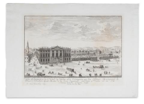 Fischer von Erlach, Johann Bernhard – Fischer von Erlach, Joseph Emanuel: A bécsi Trautson- a Magyar Testőrségi palota rézmetszetű látképe 1721  