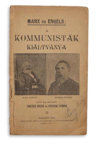 Marx, [Karl] és Engels, [Friedrich]: A Kommunisták Kiáltványa  Budapest, 1896. Vass József Minta-Antiquariuma és Könyvkereskedése. 