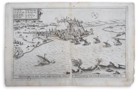Nándorfehérvár látképe : Siebmacher, Johann - Conterfactur der Stadt und Vöstung Griechisch Weissenburg vom Turcke eingenomen [Nándorfehérvár ostroma 1521]  Nürnberg, 1620. [in der Furhmännischen Druckerey, bey Johann Friderich Sartorio] 