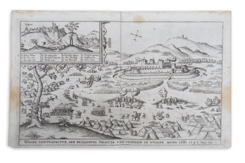 Várpalota és Veszprém látképe: Siebmacher, Johann - Wahre Contrafactur der Belegerung Palotta und Vesperin in Ungern. Anno Chri 1593. [Várpalota és Veszprém  ostroma 1593]  Nürnberg, 1620. [in der Furhmännischen Druckerey, bey Johann Friderich Sartorio] 