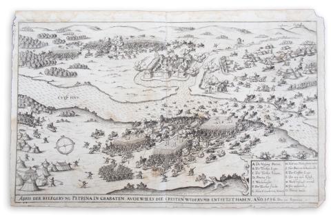 Petrina látképe: Siebmacher, Johann - Abris der Belegerung Petrina in Crabaten, auch wie es die Christen...[Petrina ostroma 1596-ban]  Nürnberg, 1620. [in der Furhmännischen Druckerey, bey Johann Friderich Sartorio] 