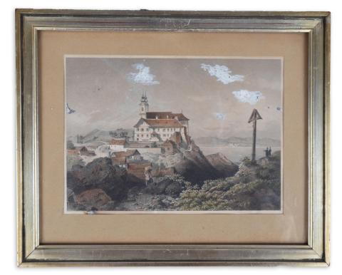 Tihany látképe: Rohbock, Ludvig - A tihanyi apátság látképe  Darmstadt, 1856, Druck & Verlag von Gustav Georg Lange 