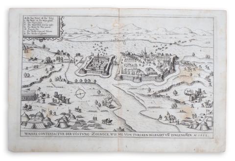 Szolnok látképe: Siebmacher, Johann - Wahre Conterfactur der Vöstung Zolnock wie die vom Turcken...[Szolnok ostroma 1552]  Nürnberg, 1620. [in der Furhmännischen Druckerey, bey Johann Friderich Sartorio] 