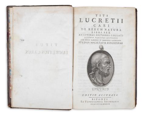 Lucretius, Titi Lucretii Cari : De Rerum Natura Libri Sex ad optima editiones Collati...  Biponti [Zweibrücken], 1782, Ex typographia Societatis 