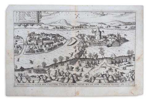 Tokaj látképe: Siebmacher, Johann - Wahre Conterfactur der Vöestung Tockay in Ober Vngern wie die Herr Schwendi Erobert. Anno 1565. [Tokaj 1565. évi ostroma]  Nürnberg, 1620. [in der Furhmännischen Druckerey, bey Johann Friderich Sartorio] 