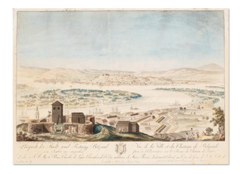 Belgrád látképe : Mancini, Salvatore Emil: Prospect des Stadt und Festung Belgrad von Semlin aus anzuschen = Vue de la ville et du Chateau de Belgrade prise de l'Observatoire sur les Ruines du Château de Semlin  Vienna, 1789. Zu finden in Wien bey Artaria Comp.  