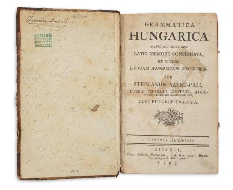 Szent-Páli, [István] Stephanus :  Grammatica Hungarica naturali methodo latio sermone concinnata...  Cibinii [Nagyszeben], 1795, Typis Martini Hochmeister 